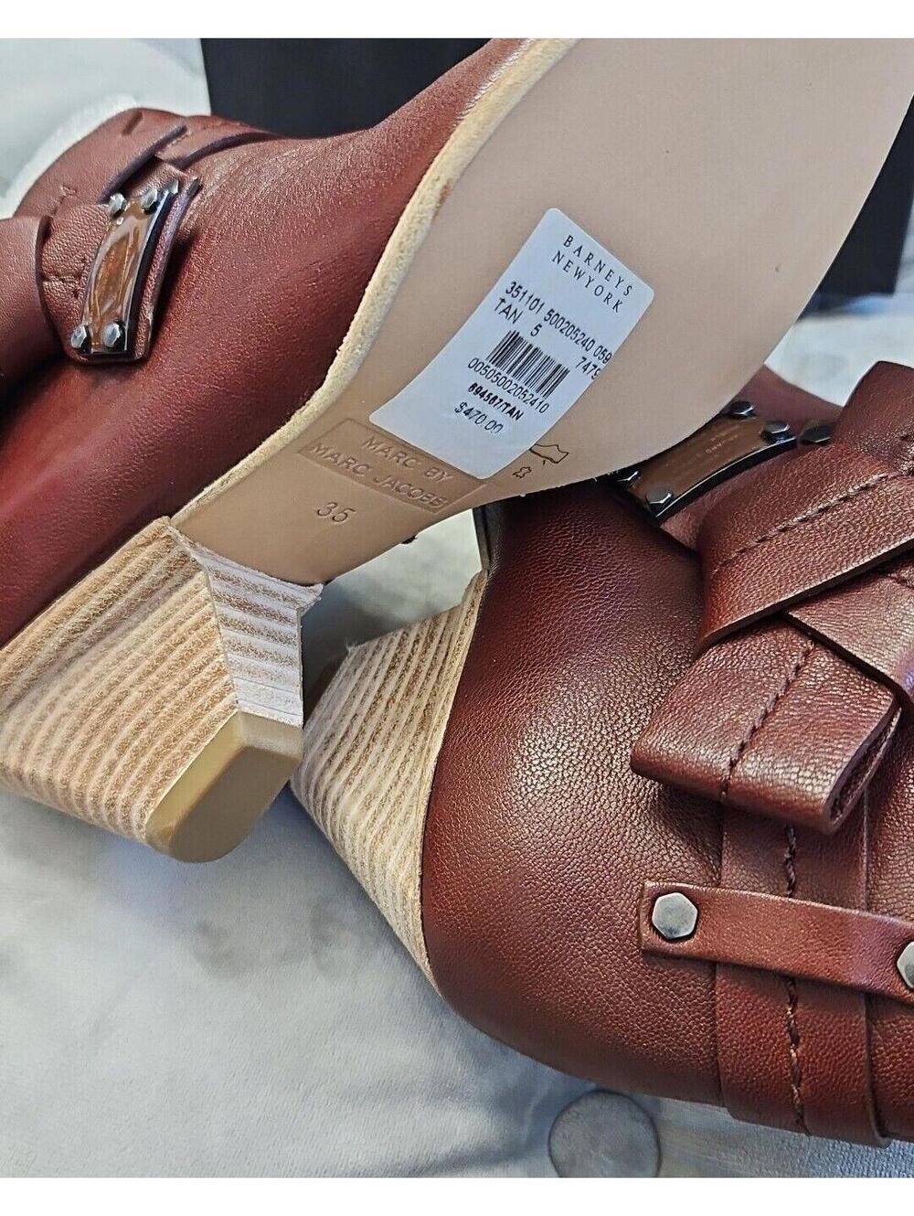 MARC Marc Jacobs Capra Mid Brown Leather Zip Up Booties Womens Shoes 35 5 $470
